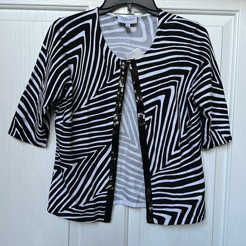 NWT Carmen Zebra Print Sweater subtly sequin highlight SZ SM AND M